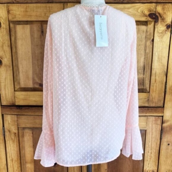 Lucy Paris Blouse S NWT Swiss Polka Dot Sheer Pink - Picture 7 of 10